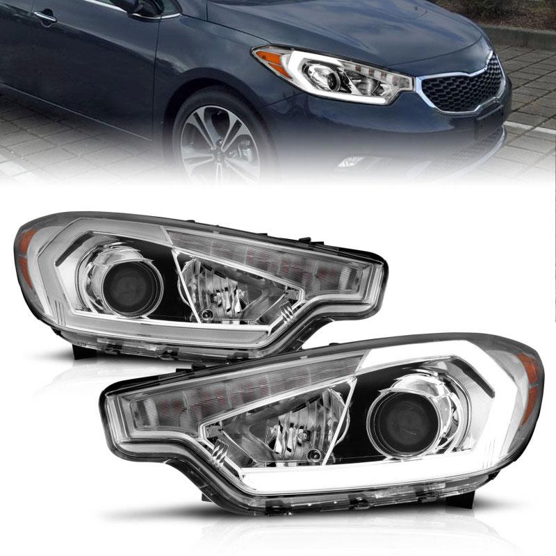 ANZO 121561 | 2014-2016 Kia Forte Projector Headlights w/ Light Bar Chrome Housing; 2014-2016