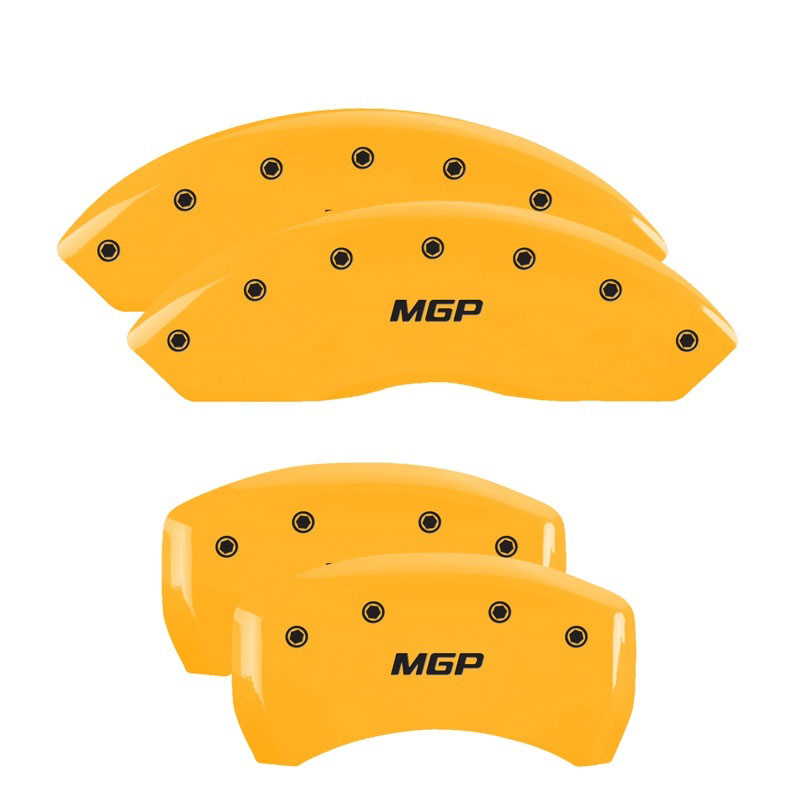 MGP 34209SMGPYL | MGP 4 Caliper Covers Engraved Front & Rear MGP Yellow finish black ch; 2015-2020