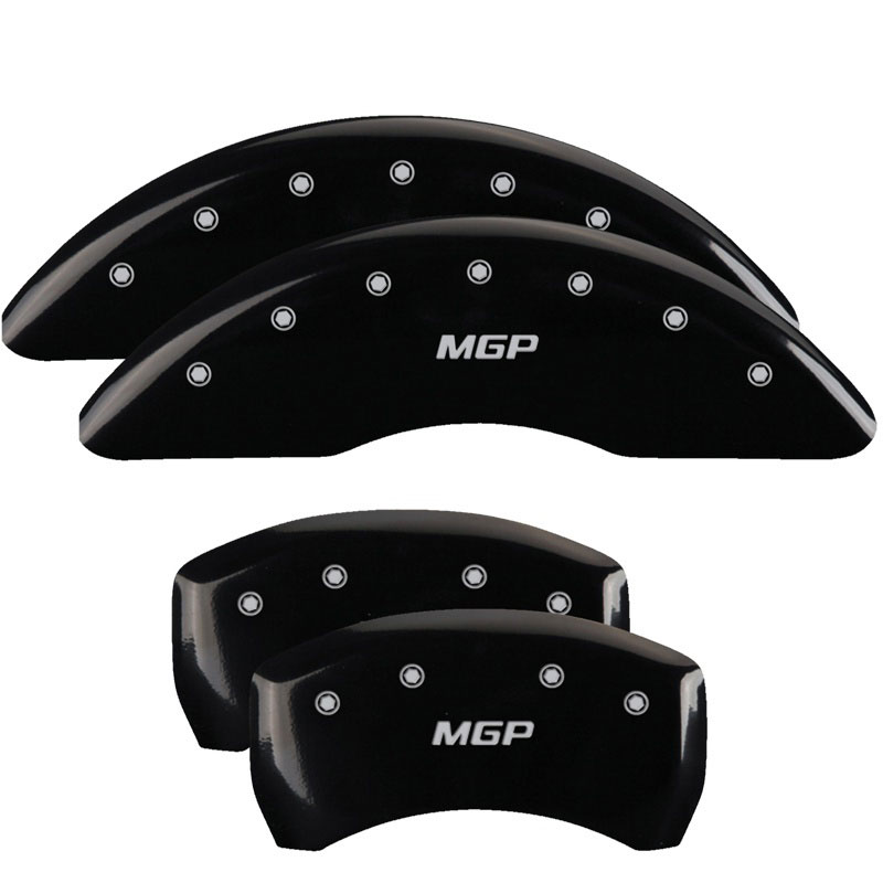 MGP 35008SMGPBK | MGP 4 Caliper Covers Engraved Front & Rear MGP Black finish silver ch; 2013-2016