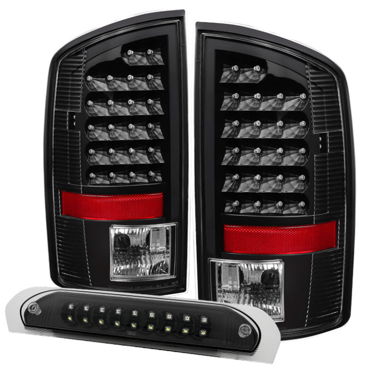 SPYDER 9032769 | Xtune Dodge Ram 02-06 1500 LED Tail Light w/ LED 3rd Brake Lamps- Black ALT-JH-DR02-LED-SET-BK; 2002-2006