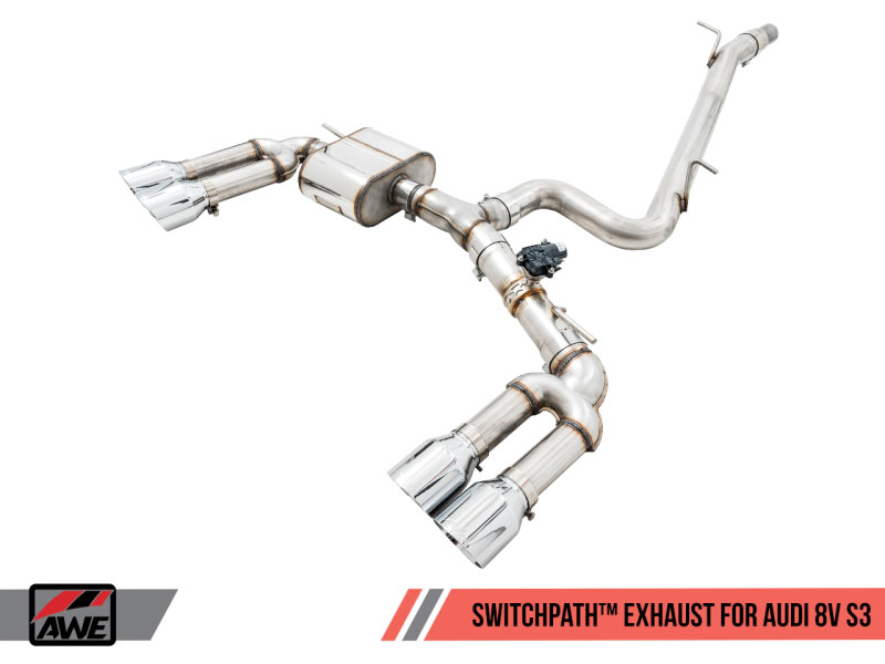 AWE Tuning 3025-42068 | Audi 8V S3 SwitchPath Exhaust w/Chrome Silver Tips 102mm; 2013-2018