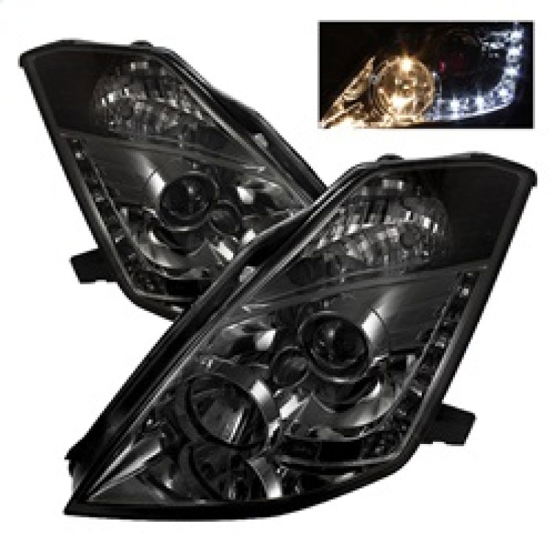 SPYDER 5064752 | Spyder Nissan 350Z ( Halogen Bulbs Version ) DRL LED Projector Headlights - Smoke - (PRO-YD-N350Z02-DRL-SM); 2003-2005