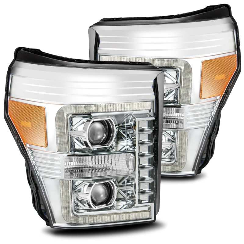 AlphaRex 880141 | Ford F-250 SD PRO-Series Projector Headlights Plank Style Design Chrome w/Seq Signal; 2011-2016