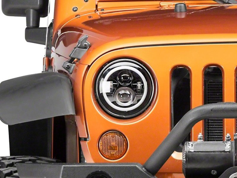 Raxiom j108037 | 97-18 Jeep Wrangler TJ/JK Axial Halo Headlights w/ DRL Amber Signals- Blk Hsng (Clear Lens); 1997-2018