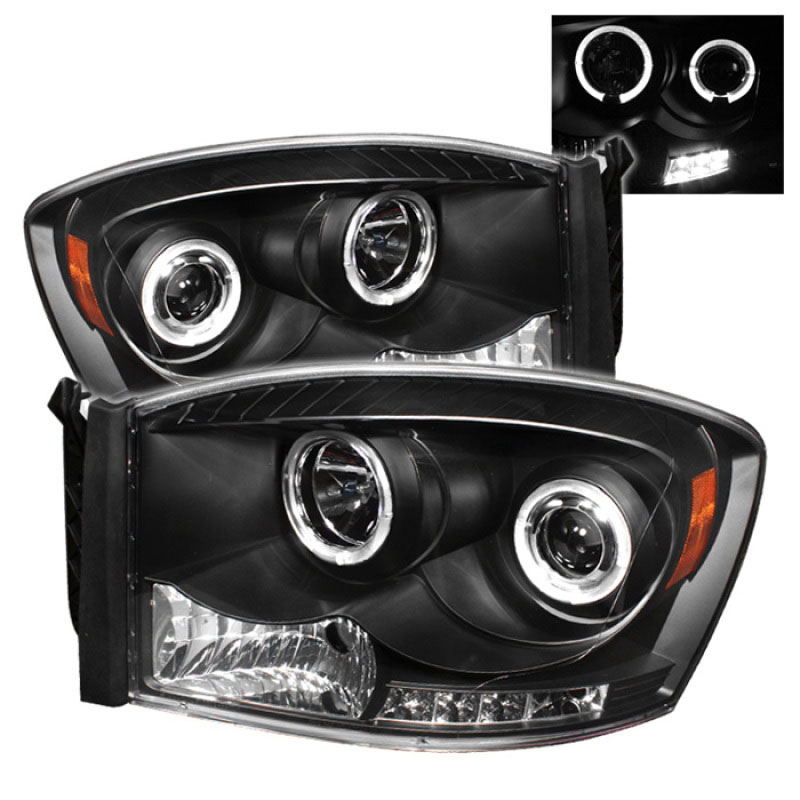 SPYDER 5010001 | Spyder Dodge Ram 1500 Halo LED ( Replaceable LEDs ) Projector Headlights - Black - (PRO-YD-DR06-HL-BK); 2006-2008