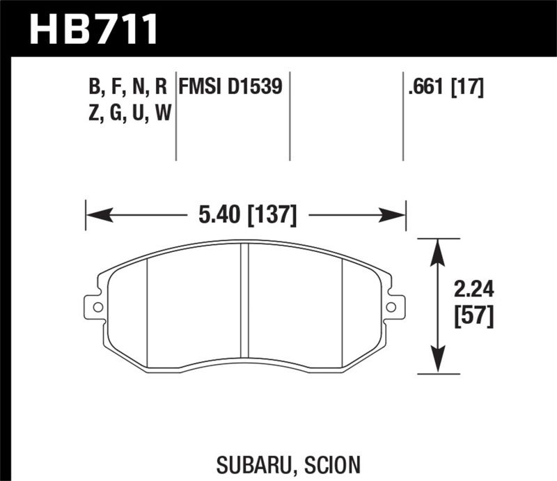 Hawk Performance hb711d661 | Hawk 13-16 Scion FR-S 2.0L Base OE Incl.Clips Shims Front ER-1 Brake Pads; 2013-2016