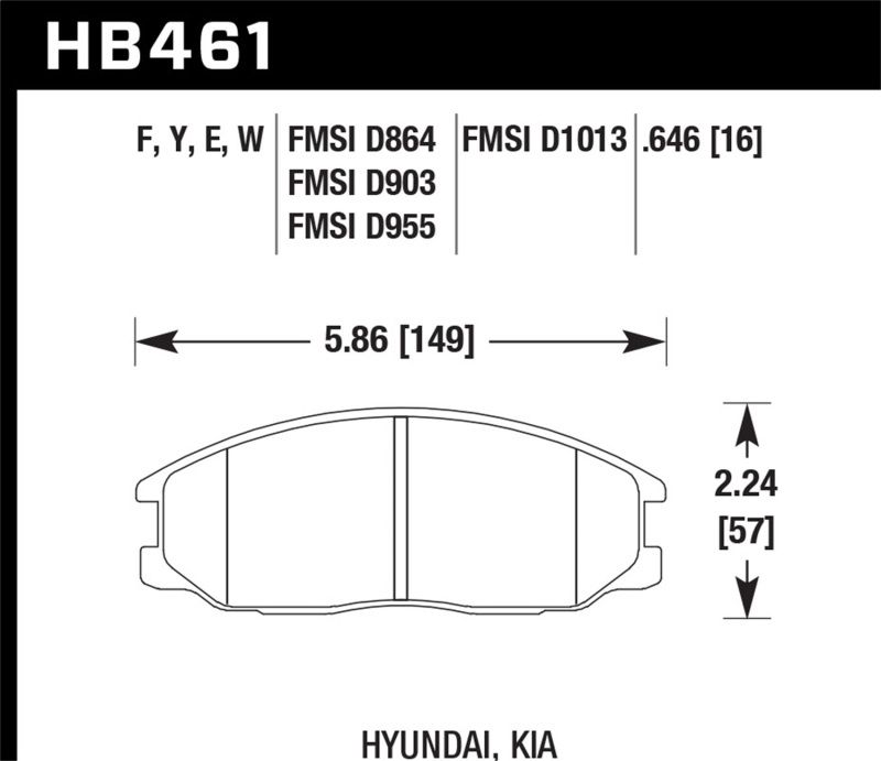 Hawk Performance hb461d646 | Hawk 02-03 Hyundai Santa Fe 2.4L Base OE Incl.Clips Shims Front ER-1 Brake Pads; 2002-2003