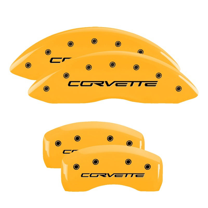 MGP 13008SCV6YL | 4 Caliper Covers Engraved Front & Rear C6/Corvette Yellow finish black ch; 2005-2013