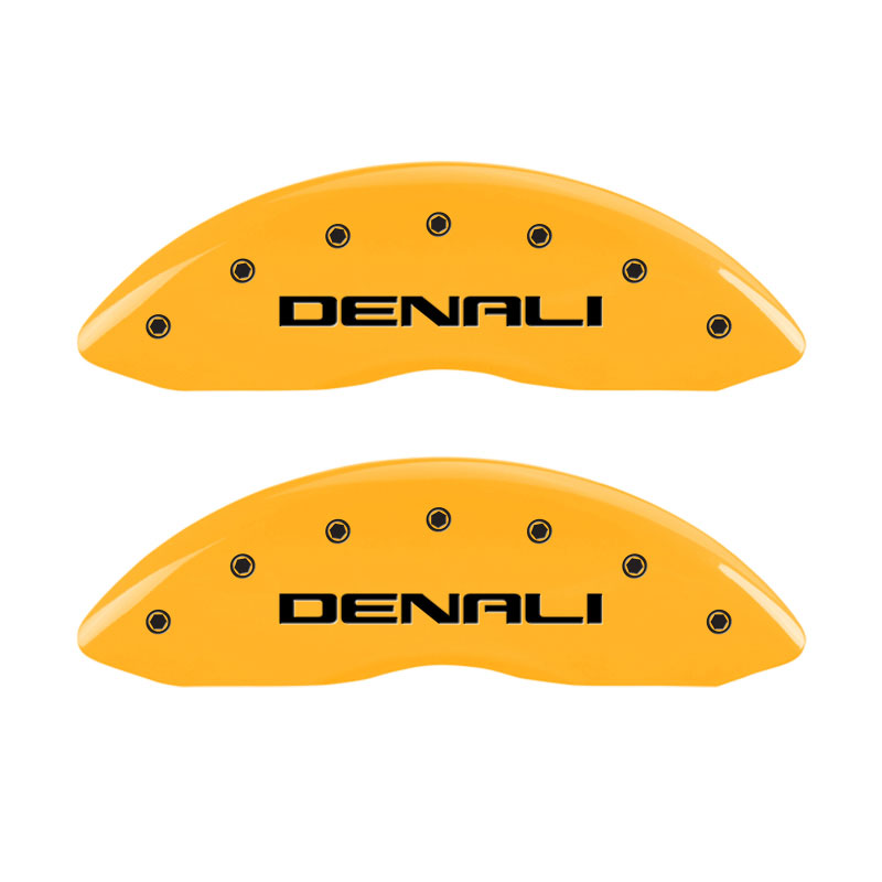 MGP 34006SDNLYL | 4 Caliper Covers Engraved Front & Rear Denali Yellow Finish Black Char 2003 GMC Safari; 2003-2003