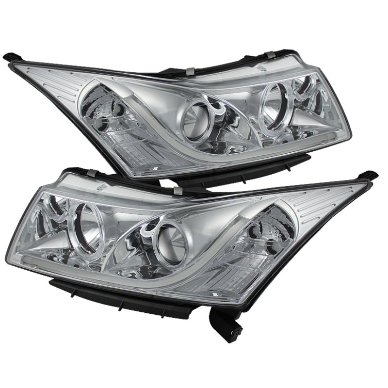 SPYDER 5074171 | Spyder Chevrolet Cruze Projector Headlights - Light Tube DRL - Chrome - High H1 (Included) - Low H7 (Included) - (PRO-YD-CCRZ11-LTDRL-C); 2011-2013