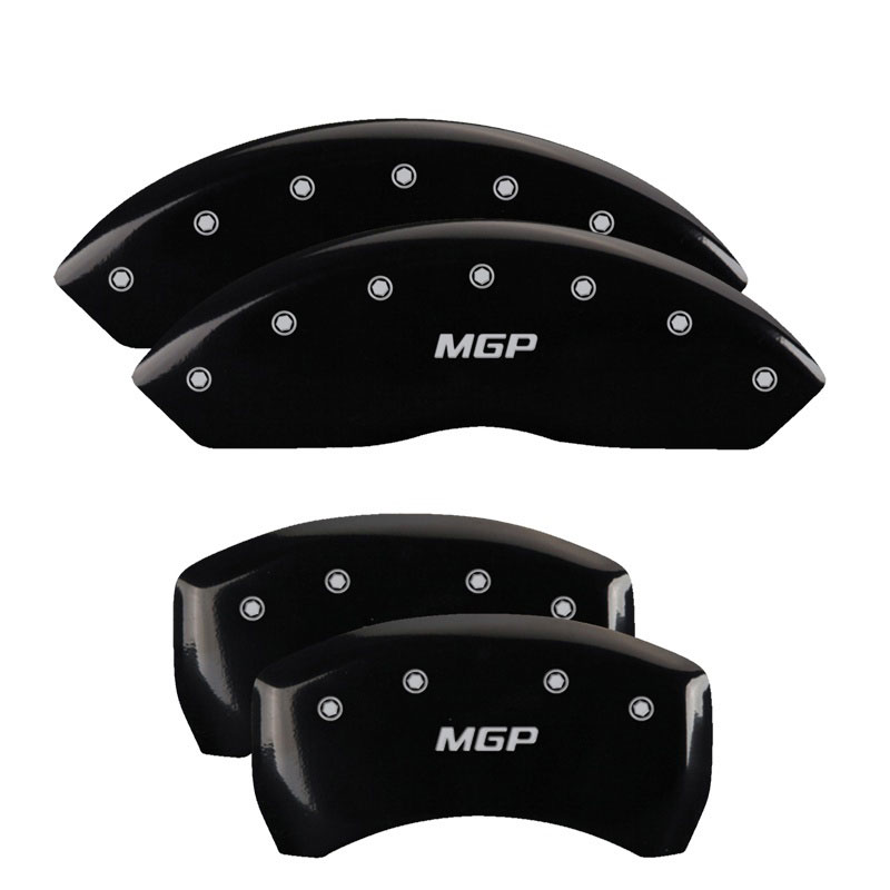 MGP 34209SMGPBK | MGP 4 Caliper Covers Engraved Front & Rear MGP Black finish silver ch; 2015-2020