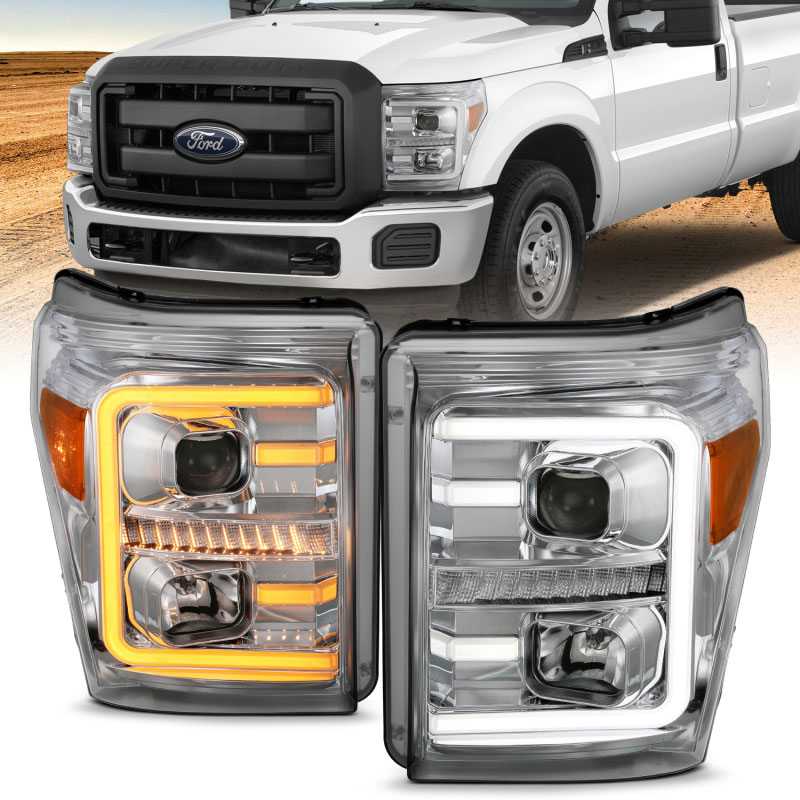 Anzo 11-16 Ford F-250 F-350 F-450 Projector Headlights W  Plank Style 