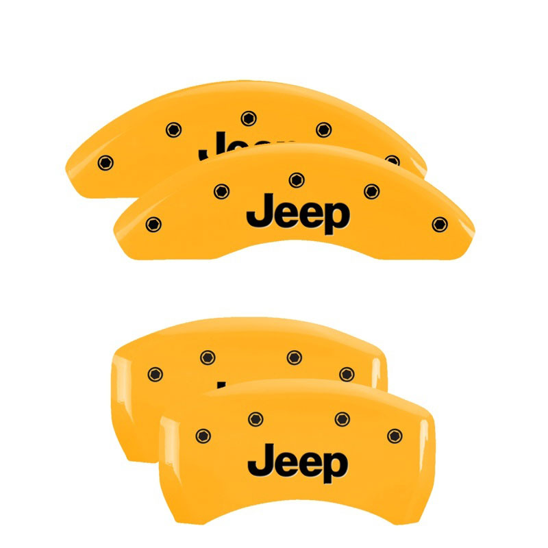 MGP 42013SJEPYL | 4 Caliper Covers Engraved Front & Rear JEEP Yellow finish black ch; 2016-2022