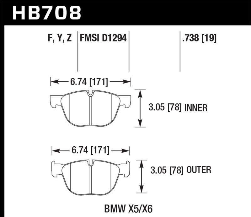 Hawk Performance hb708b738 | Hawk 18-19 BMW X6 xDrive35i 3.0L HPS 5.0 Front Brake Pads; 2018-2019