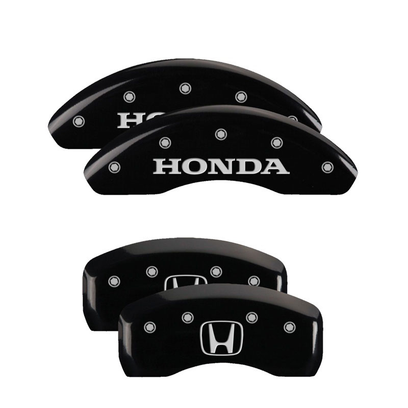 MGP 20206SHOHBK | 4 Caliper Covers Engraved Front Honda Engraved Rear H Logo Black finish silver ch; 2011-2016