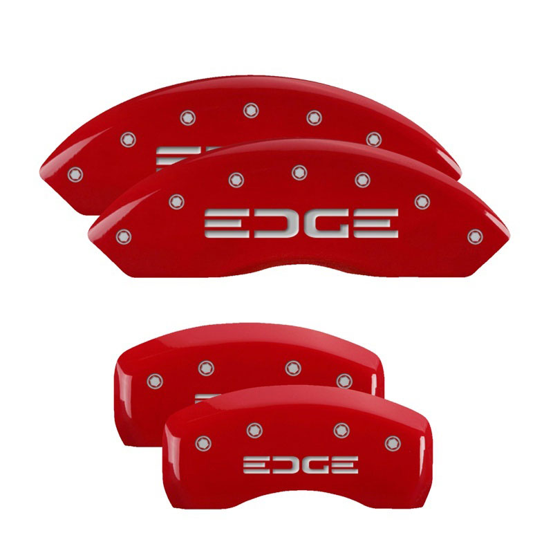 MGP 10042SEDGRD | 4 Caliper Covers Engraved Front & Rear Edge Red finish silver ch; 2008-2010