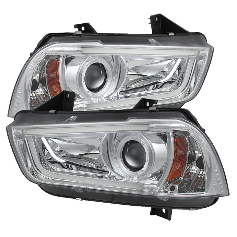 SPYDER 5074218 | Spyder Dodge Charger Projector Headlights - Xenon/HID Model Only (Not Compatible With Halogen Model ) - Light Tube DRL - Chrome - High H1 (Included) - Low D3S (Not Included); 2011-2013