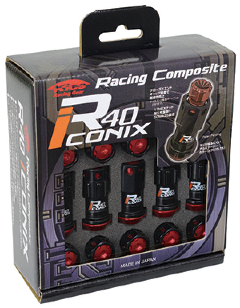 Project Kics wria13kr | 12X1.25 Black R40 Iconix Lug Nuts - 16+4 (Red Cap)