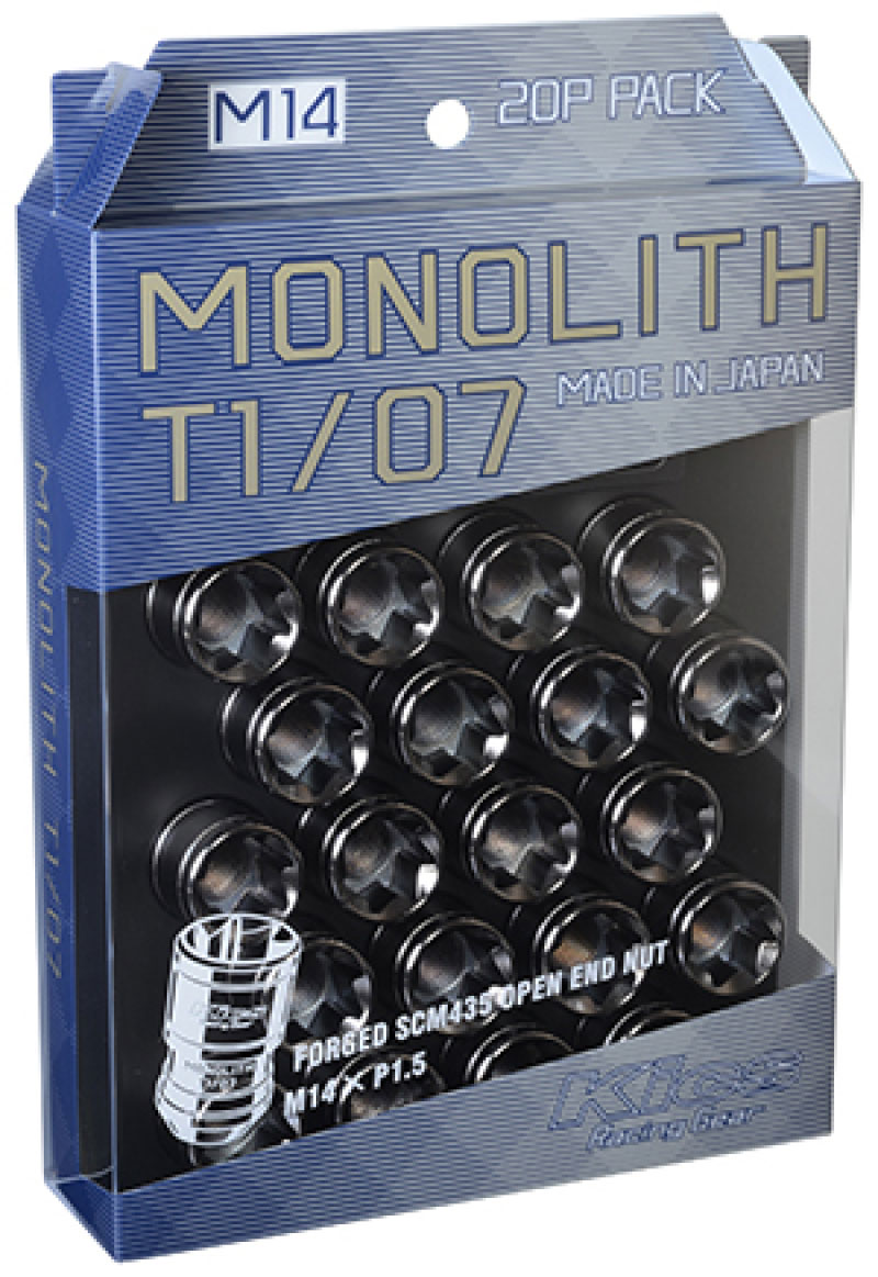 Project Kics wmn04gk | 14 x 1.5 Glorious Black T1/07 Monolith Lug Nuts - 20 Pcs