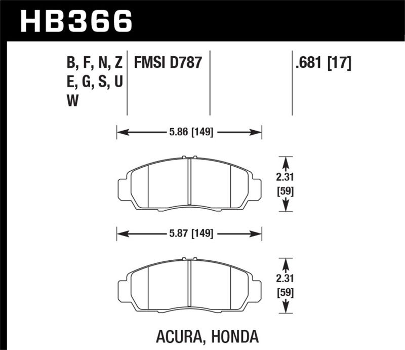 Hawk Performance hb366d681 | Hawk 02-03 Acura CL 3.2L Base OE Incl.Shims Front ER-1 Brake Pads; 2002-2003