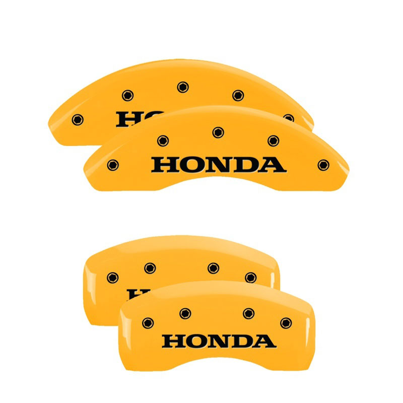 MGP 20206SHONYL | 4 Caliper Covers Engraved Front & Rear Honda Yellow finish black ch; 2011-2016