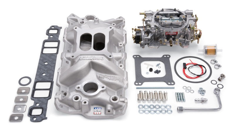 Edelbrock 2021 | Manifold And Carb Kit Performer Eps Small Block Chevrolet 1957-1986 Natural Finish