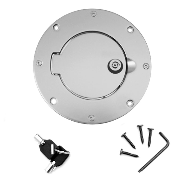 Rugged Ridge 11425.09 | Gas Cap Door Locking Brushed Aluminum 97-06 Jeep Wrangler TJ; 1997-2006