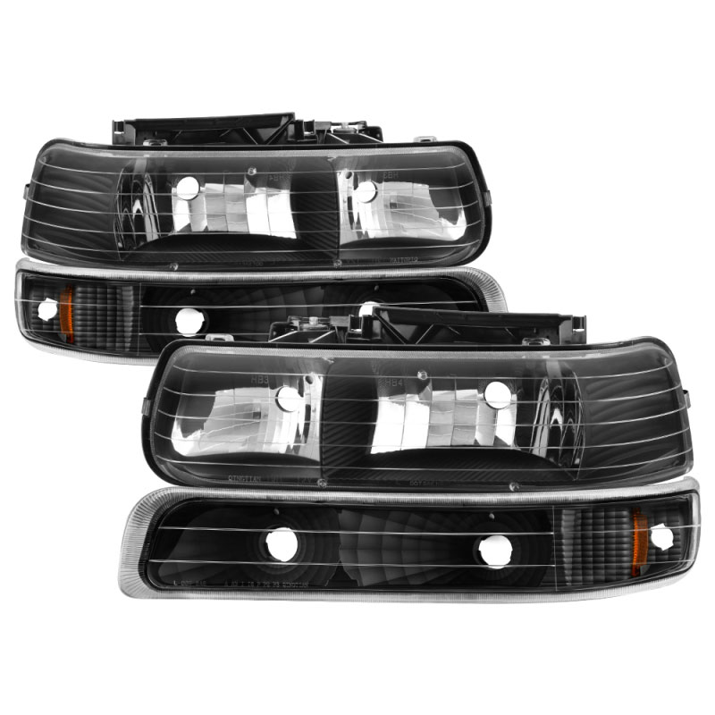 SPYDER 5064219 | Xtune Chevy TahOE 00-06 Amber Crystal Headlights w/ Bumper Lights Black HD-JH-CSIL99-SET-AM-BK; 2000-2006