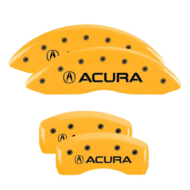 MGP 39011SACUYL | 4 Caliper Covers Engraved Front & Rear Acura Yellow finish black ch; 2007-2013