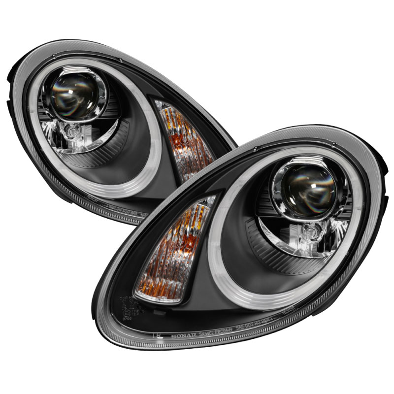 SPYDER 5083210 | Spyder Porsche Cayman 987 Projector Headlights - Halogen Model Only - DRL LED - Black - (PRO-YD-P98705-HID-DRL-BK); 2005-2008