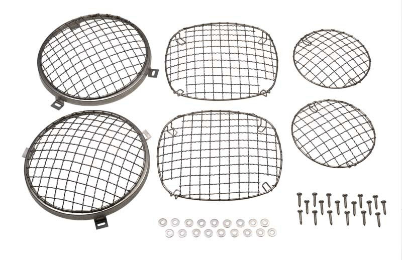 Kentrol 30465 | 76-86 Jeep Wire Mesh Guard Set 6 Pieces CJ - Polished Silver; 1976-1986