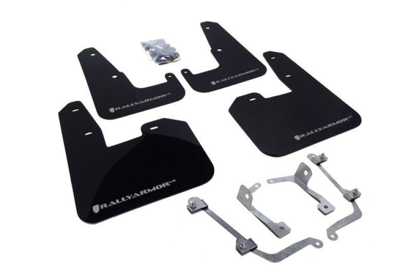 Rally Armor mf15-ur-blk/sil | V2 08-11 STI (hatch only) / 11 WRX (hatch only) UR Black Mud Flap w/ Silver Logo; 2008-2011