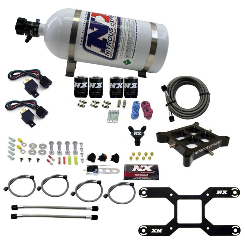 Nitrous Express 66042-10 | 4150 Dual Stage Billet Crossbar Nitrous Kit (50-300 & 100-500HP) w/10lb Bottle