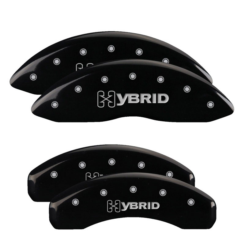 MGP 34006SHYBBK | 4 Caliper Covers Engraved Front & Rear GM Style/Hybrid Black finish silver ch