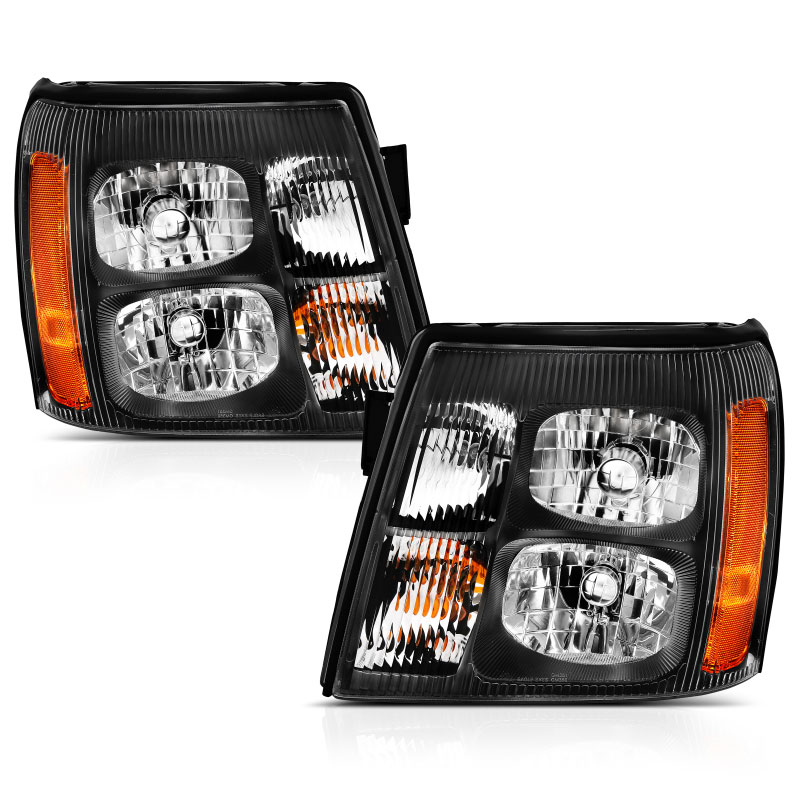 ANZO 111423 | 2003-2006 Cadillac Escalade Crystal Headlight Black Amber; 2003-2006