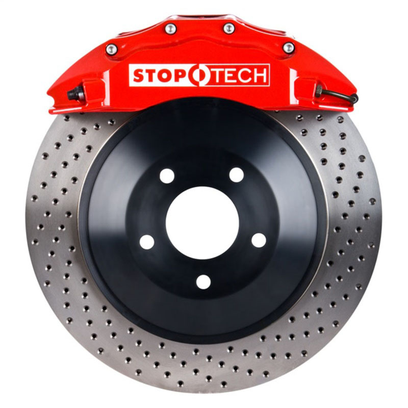 Stoptech 82.242.6100.72 | StopTech Dodge Magnum Big Brake Kit 6 Piston Red Calipers & 1-Piece No Coating Drilled Rotors, Front; 2006-2008