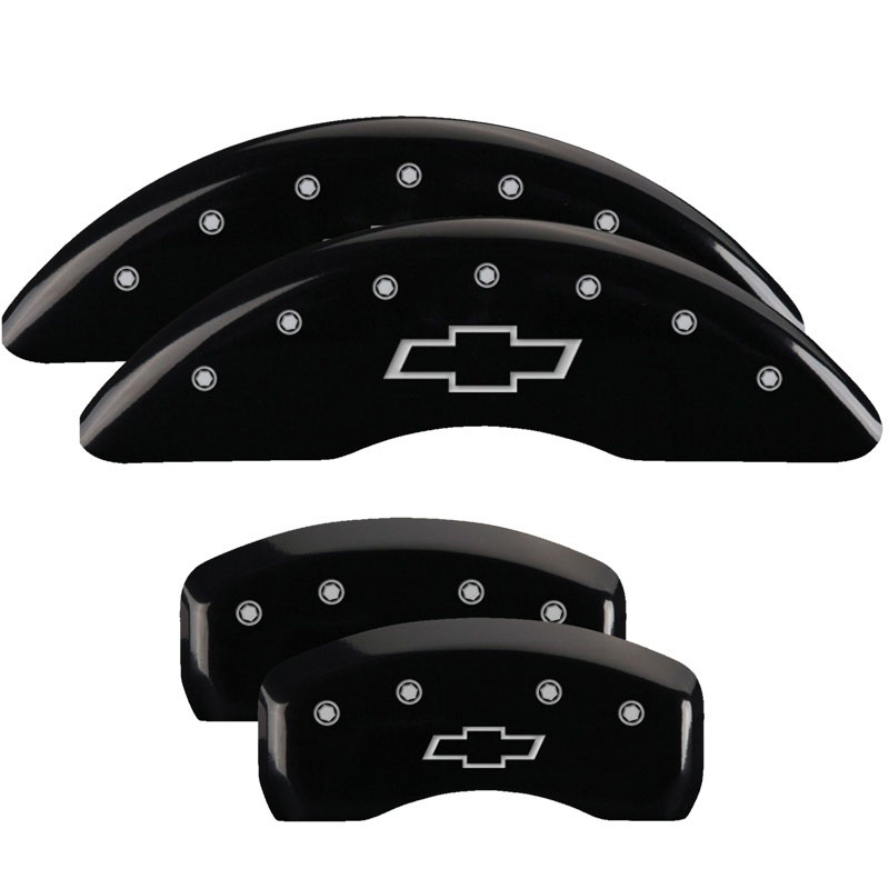 MGP 14258sbowbk | 4 Caliper Covers Engraved Front & Rear Bowtie Black finish silver ch 20+ Silverado 2500 HD; 2020-2022