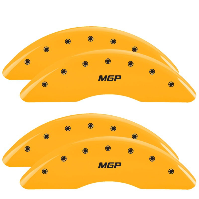 MGP 34003SMGPYL | MGP 4 Caliper Covers Engraved Front & Rear MGP Yellow finish black ch; 2011-2020