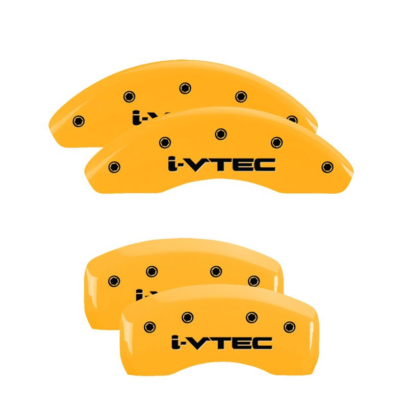 MGP 20206SIVTYL | 4 Caliper Covers Engraved Front & Rear i-Vtec Yellow finish black ch; 2011-2016