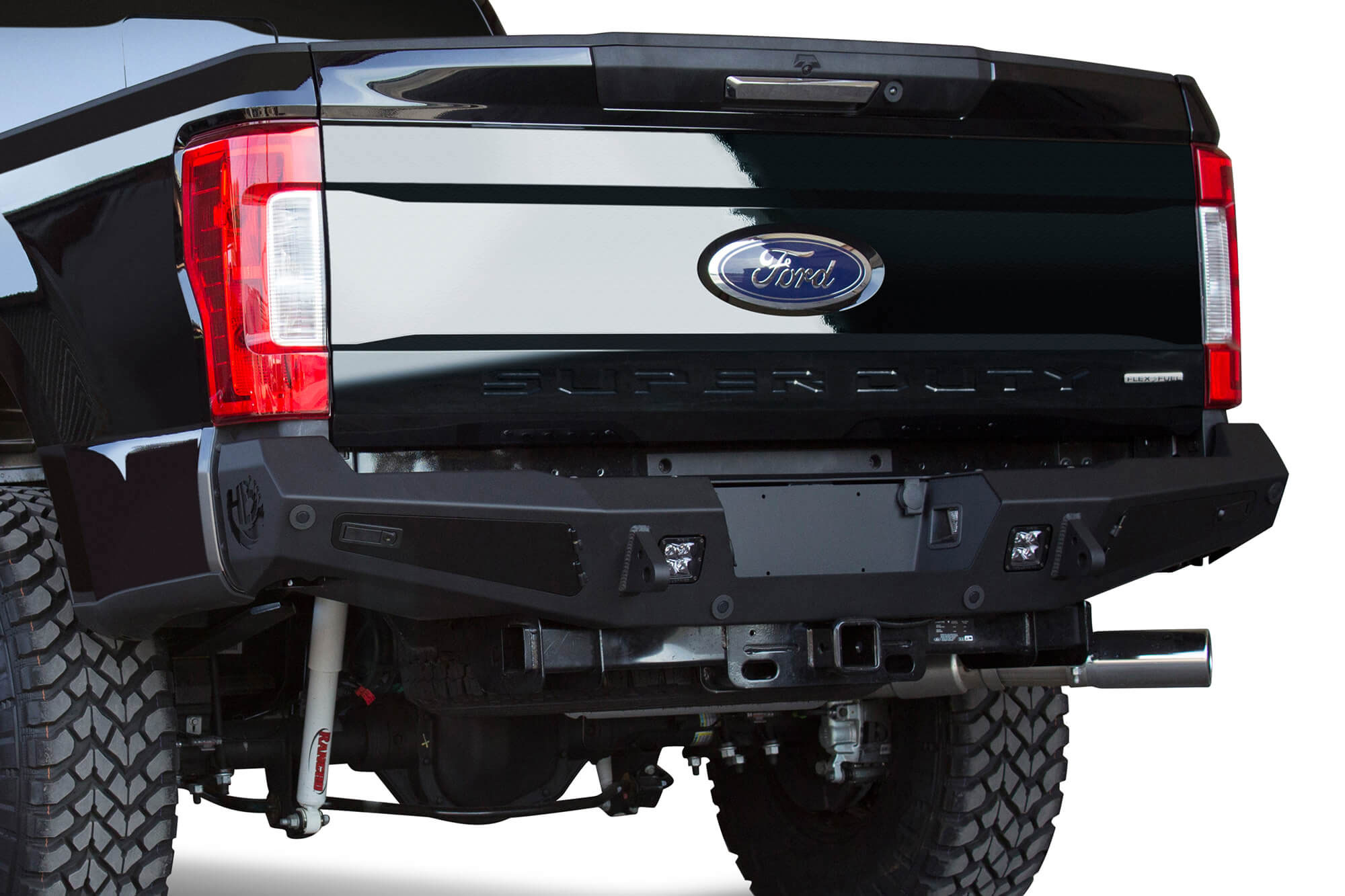 Addictive Desert Designs R167301280103 | Ford F-250 HoneyBadger Rear Bumper w/ Backup Sensor Cutouts; 2017-2018