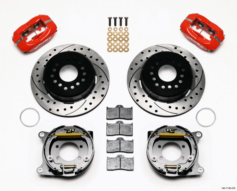 Wilwood 140-7146-dr | Forged Dynalite P/S Park Brake Kit Drilled Red Ford 8.8 w/2.5in Offset-5 Lug