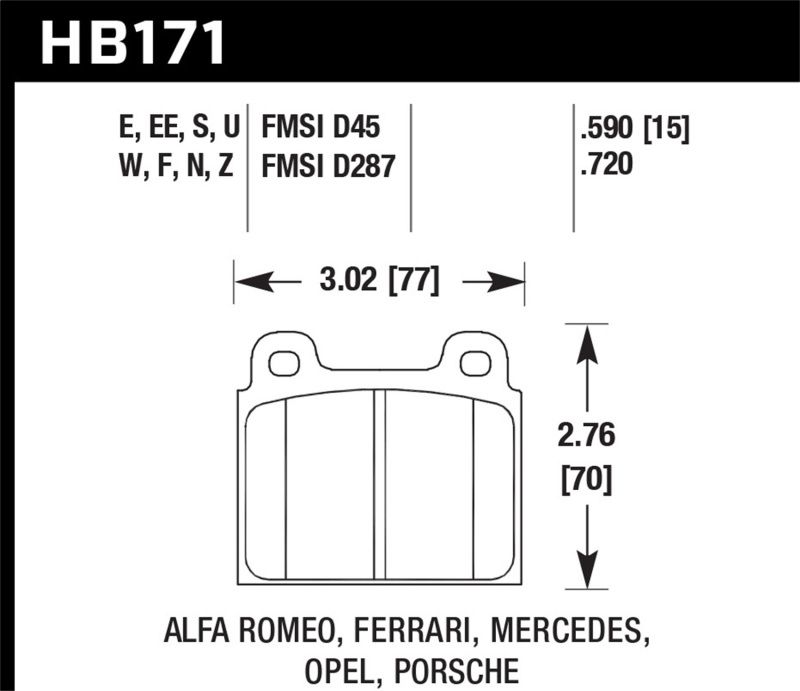 Hawk Performance hb171d590 | Hawk 1987 Volkswagen Scirocco 1.8L Base Front ER-1 Brake Pads; 1987-1987