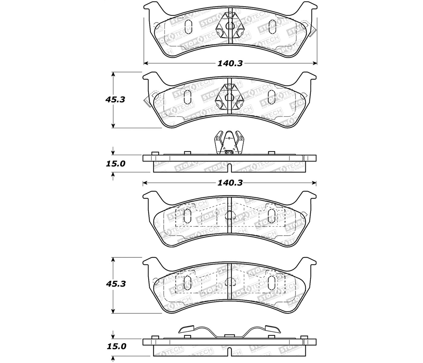 Stoptech 308.06250 | StopTech Street Brake Pads Jeep Grand Wagoneer, Rear; 1993-1993