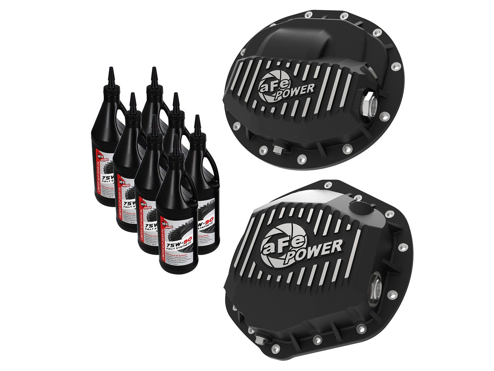 aFe 46-70402-PL | Pro Series F&R Differential Cover Black w/ Machined Fins 13-18 RAM 6.7L w/ 75W90 Synth Gear Oil; 2013-2018