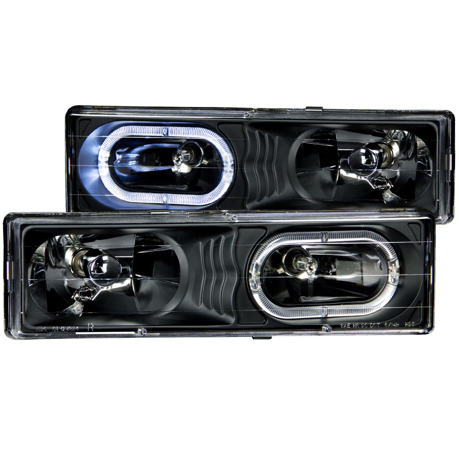 ANZO 111007 | USA GMC Yukon Crystal Headlights Black W/ Halo; 1992-1999