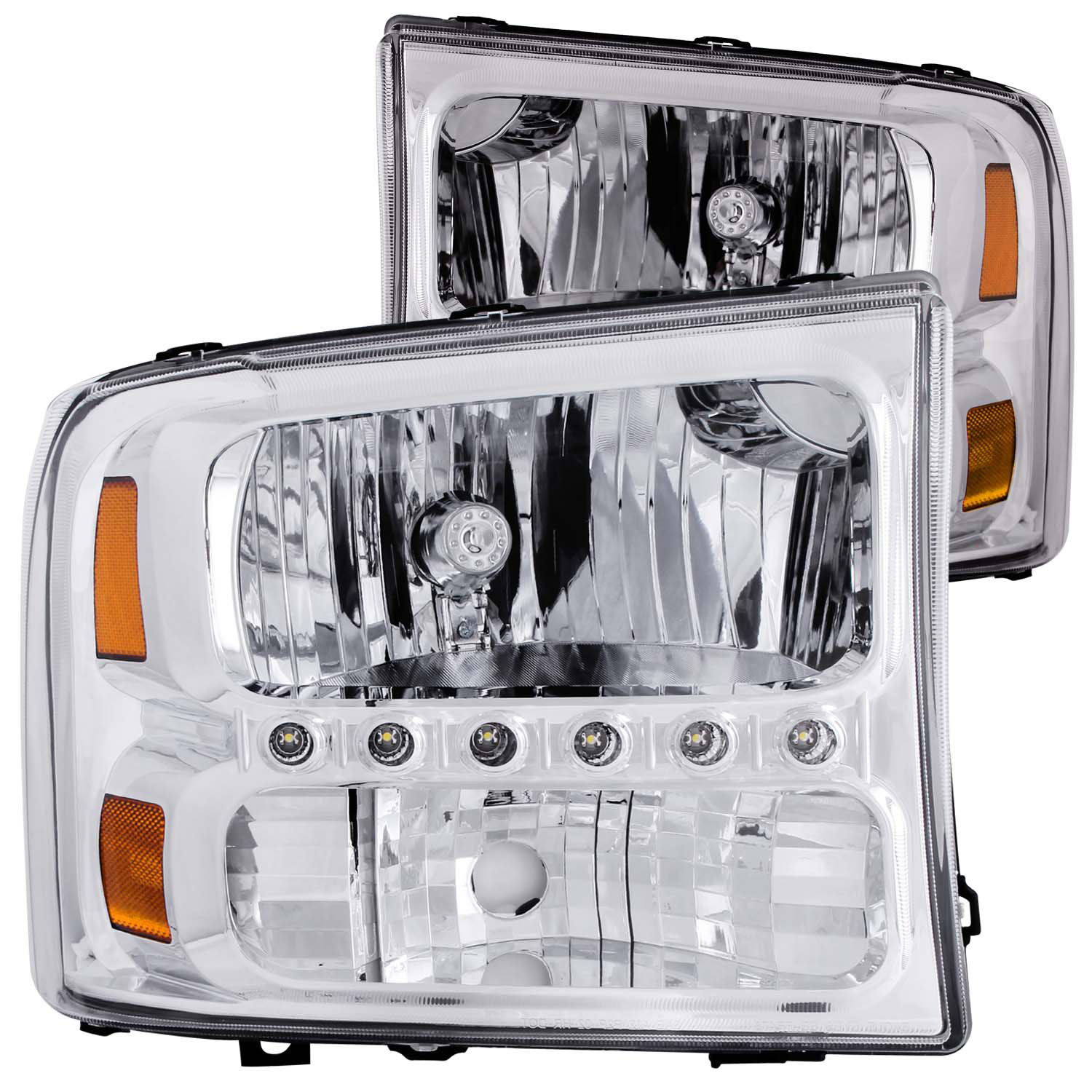 ANZO 111088 | USA Ford Excursion Crystal Headlights Chrome W/ Led 1pc; 2000-2004