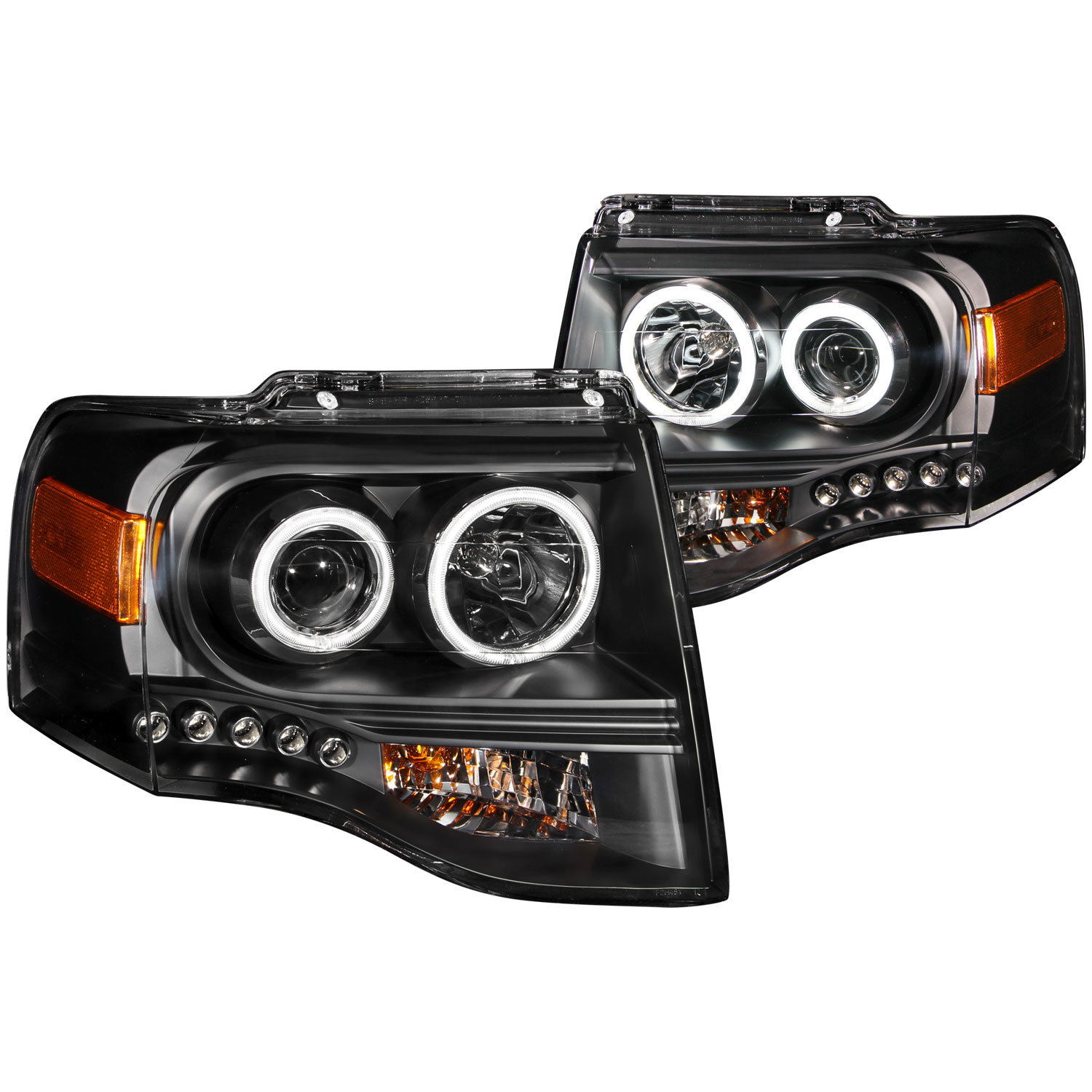 ANZO 111113 | USA Ford Expedition Projector Headlights W/ Halo Black; 2007-2014