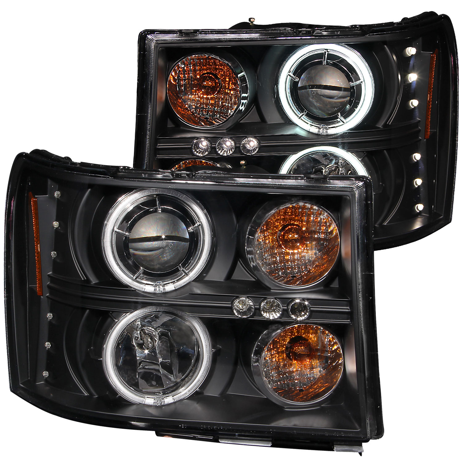 ANZO 111125 | USA GMC Sierra Hd Projector Headlights W/ Halo Black; 2007-2014