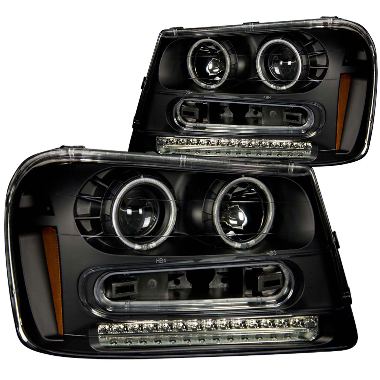 ANZO 111127 | USA Chevrolet Trailblazer Projector Headlights W/ Halo Black; 2002-2009