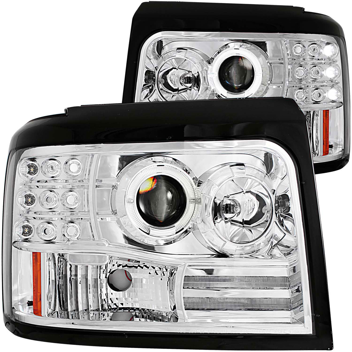 ANZO 111183 | USA Ford Bronco Projector Headlights W/ Halo Chrome W/ Side Markers & Parking Lights; 1992-1996